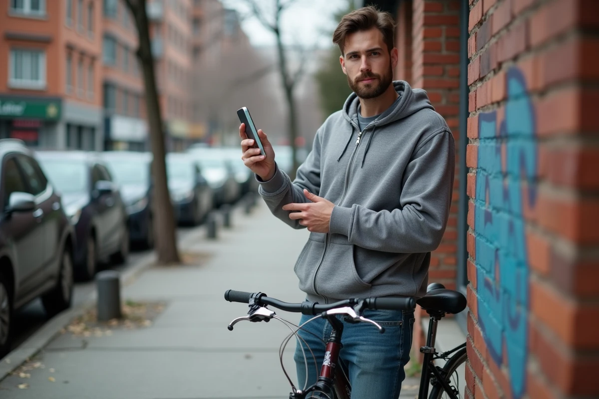 Homme vendant un vélo d'occasion via une application de petites annonces en ligne, alternative à Wannonce et Vivastreet pour vente entre particuliers