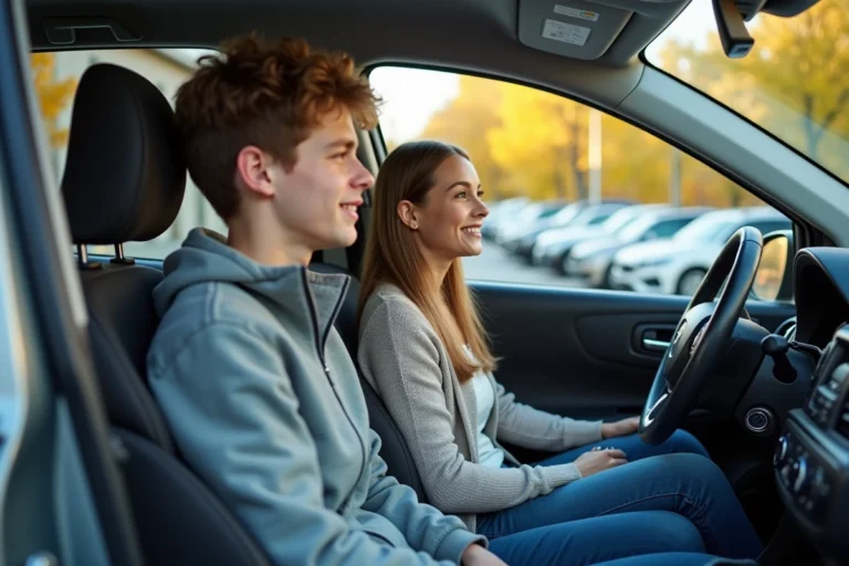 Jeune garçon et superviseure dans une voiture en ville